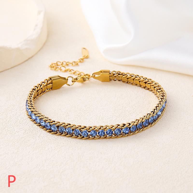 029#_ Stainless steel colored zircon, non-fading, versatile fashionable bracelet.