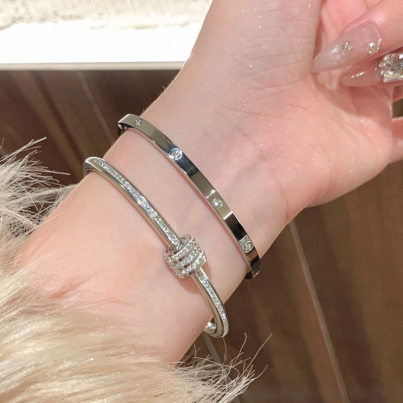 004# Gold/Silver Bangle Bracelet for Women Personalized Cubic Zirconia Stainless Steel Bracelets Oval Tiny Waist Bangles Bracelets Gifts for Love
