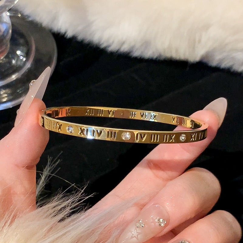 001# Love Friendship Stainless Steel Roman Numeral Bangle Bracelet Best Gifts Couples Valentine's Day