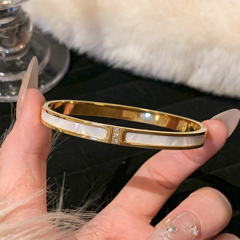 002# New 2025 Stainless Steel Natural Seashells Zircon Bracelets Ladies Fashion Trend Jewelry Fashion Accessories Creative Gift