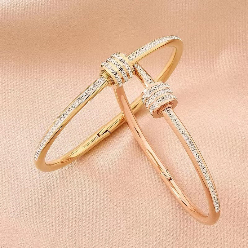 004# Gold/Silver Bangle Bracelet for Women Personalized Cubic Zirconia Stainless Steel Bracelets Oval Tiny Waist Bangles Bracelets Gifts for Love