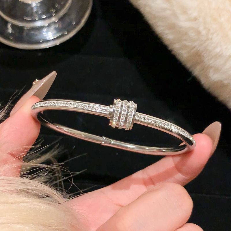 004# Gold/Silver Bangle Bracelet for Women Personalized Cubic Zirconia Stainless Steel Bracelets Oval Tiny Waist Bangles Bracelets Gifts for Love