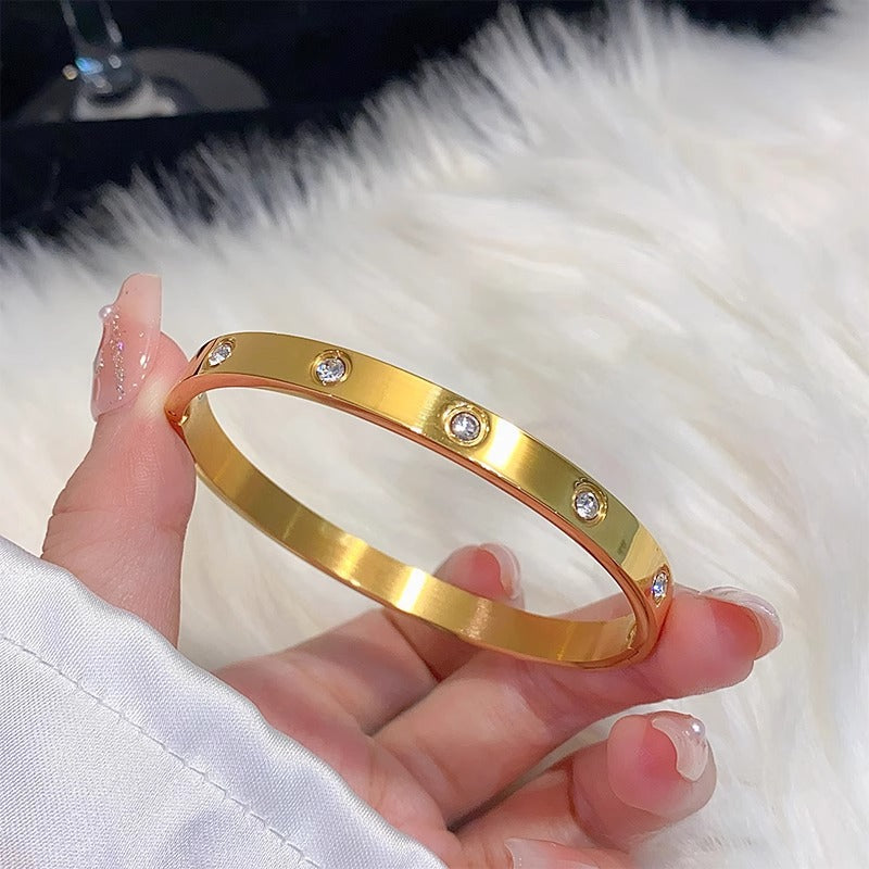 005# Love Bangle Bracelet, Stainless Steel Bracelets for Women Cubic Zirconia Friendship Jewelry, Valentines Mothers Day Stocking Stuffers Christmas Birthday Gift for Her
