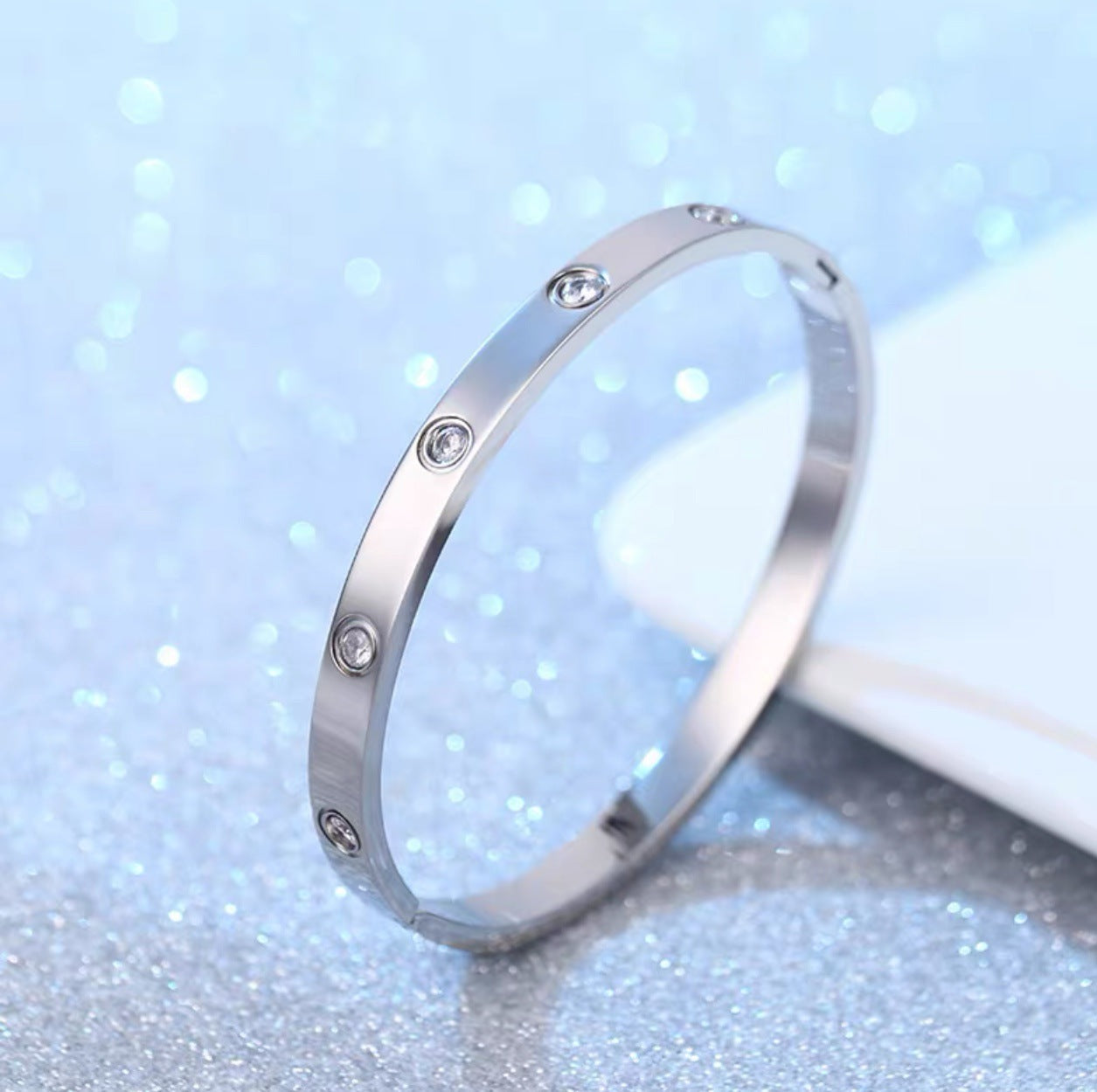 005# Love Bangle Bracelet, Stainless Steel Bracelets for Women Cubic Zirconia Friendship Jewelry, Valentines Mothers Day Stocking Stuffers Christmas Birthday Gift for Her