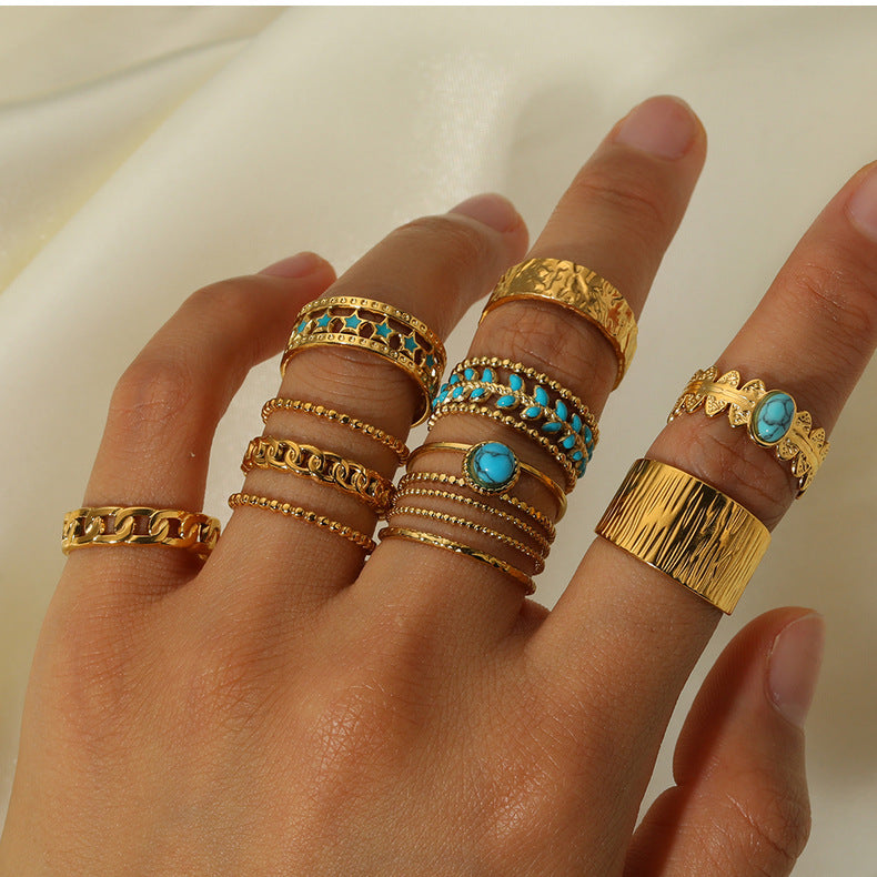 1005# French retro niche design irregular hydraulic ring 18k gold titanium steel open ring for women