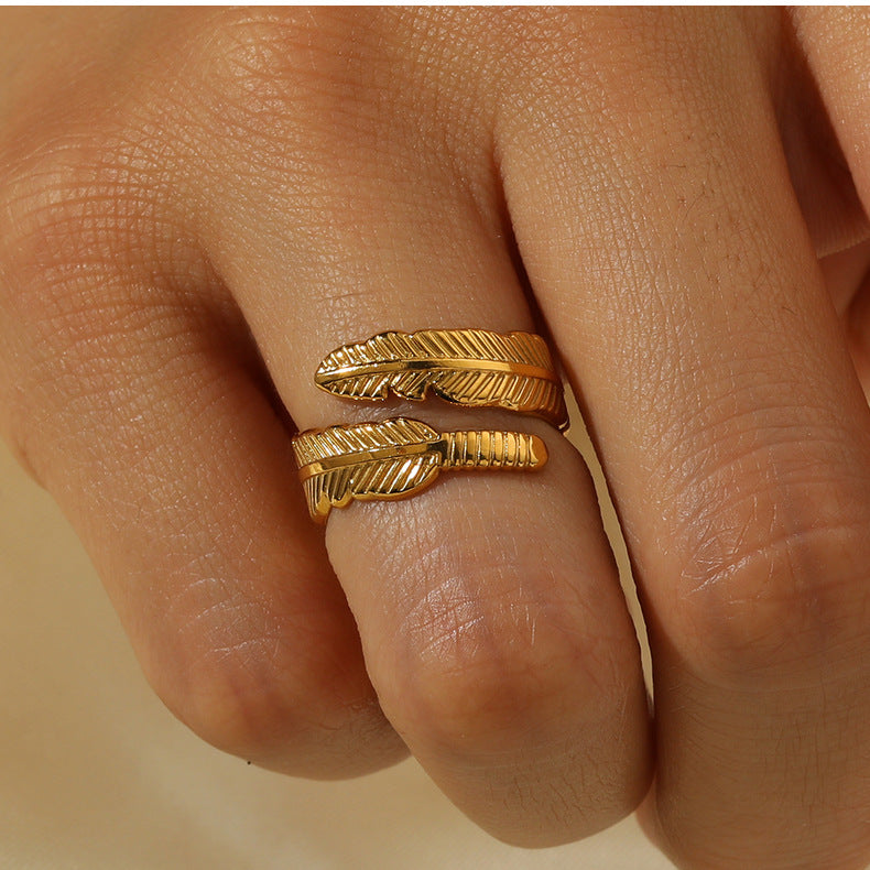 1005# French retro niche design irregular hydraulic ring 18k gold titanium steel open ring for women