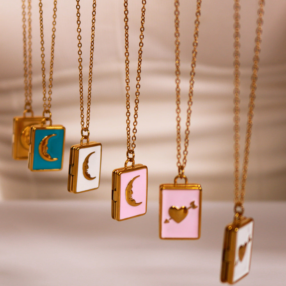 1103# Moon Love Color Book Oil Drop Pendant Stainless Steel Necklace Wholesale Clavicle Chain for Women