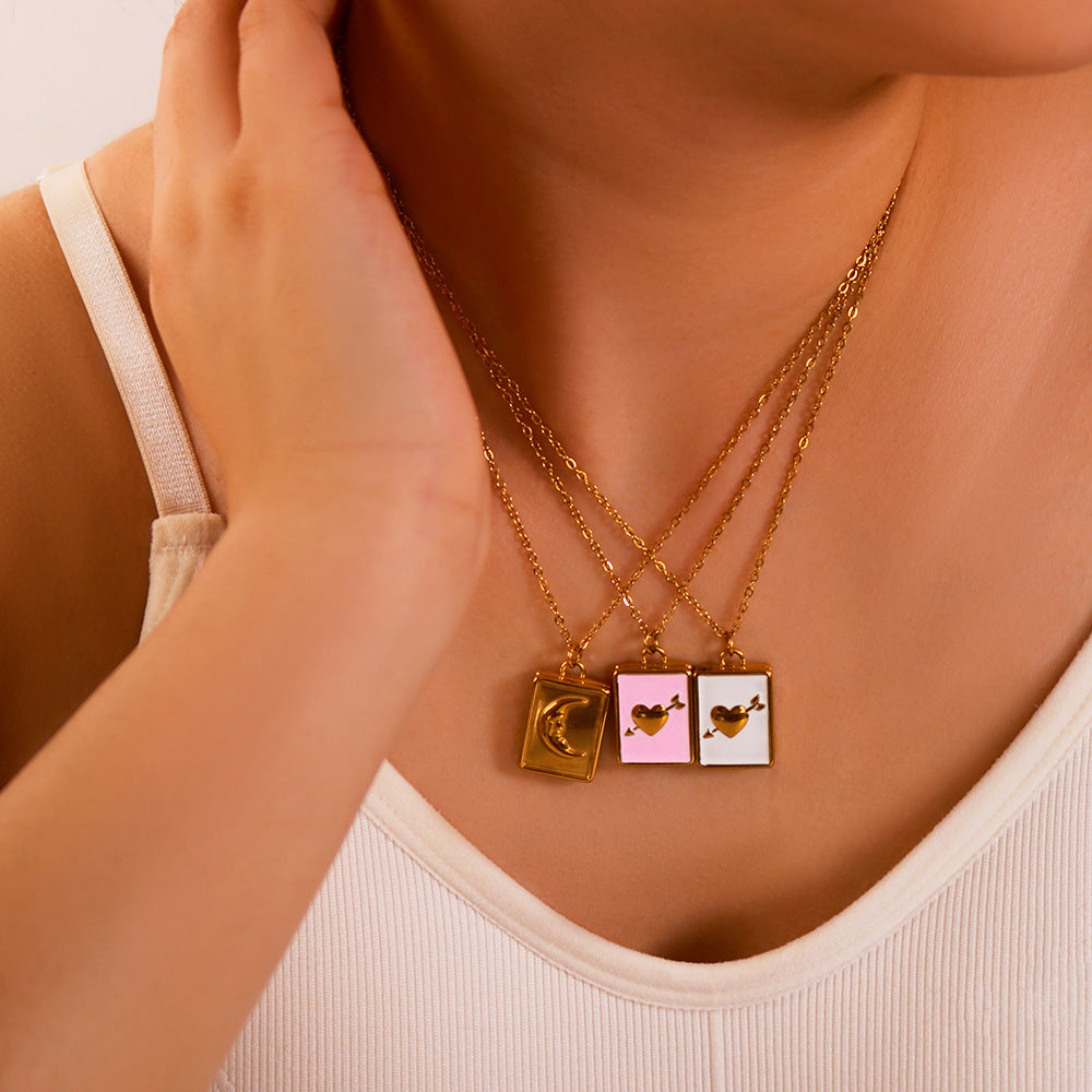 1103# Moon Love Color Book Oil Drop Pendant Stainless Steel Necklace Wholesale Clavicle Chain for Women
