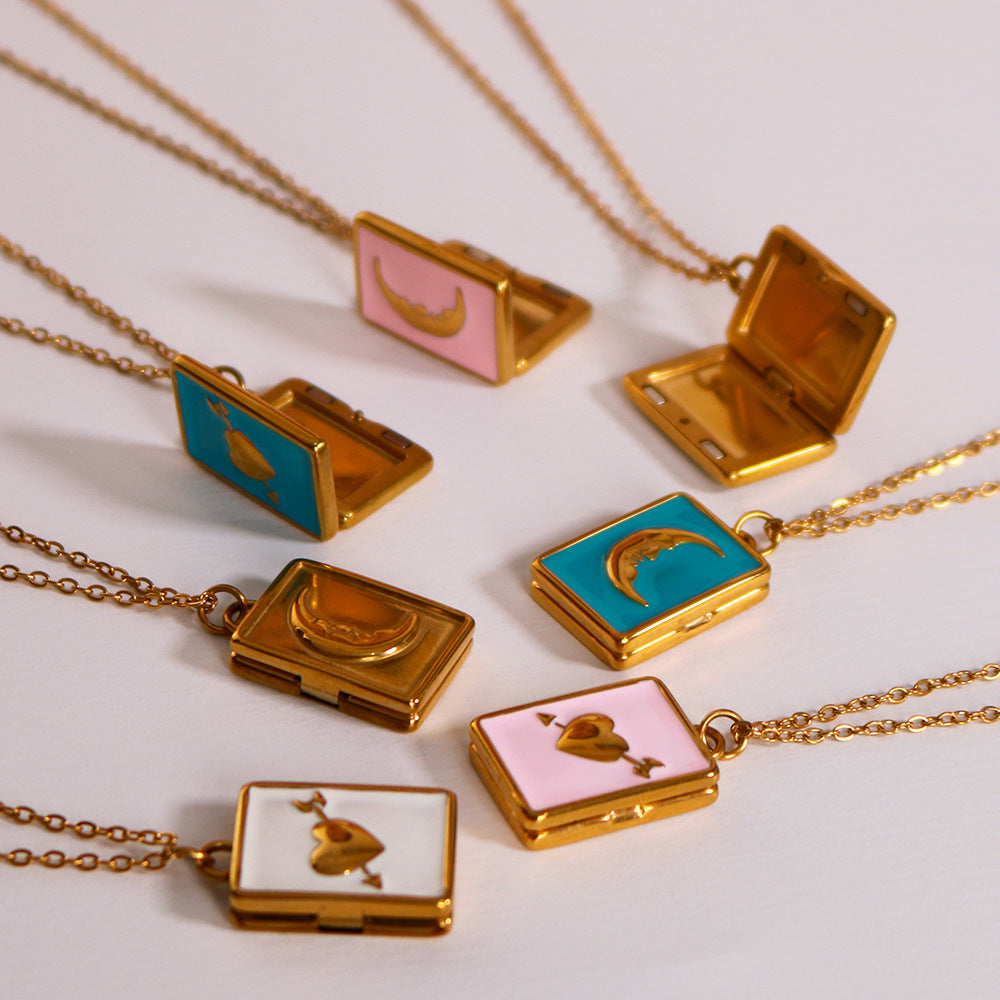 1103# Moon Love Color Book Oil Drop Pendant Stainless Steel Necklace Wholesale Clavicle Chain for Women