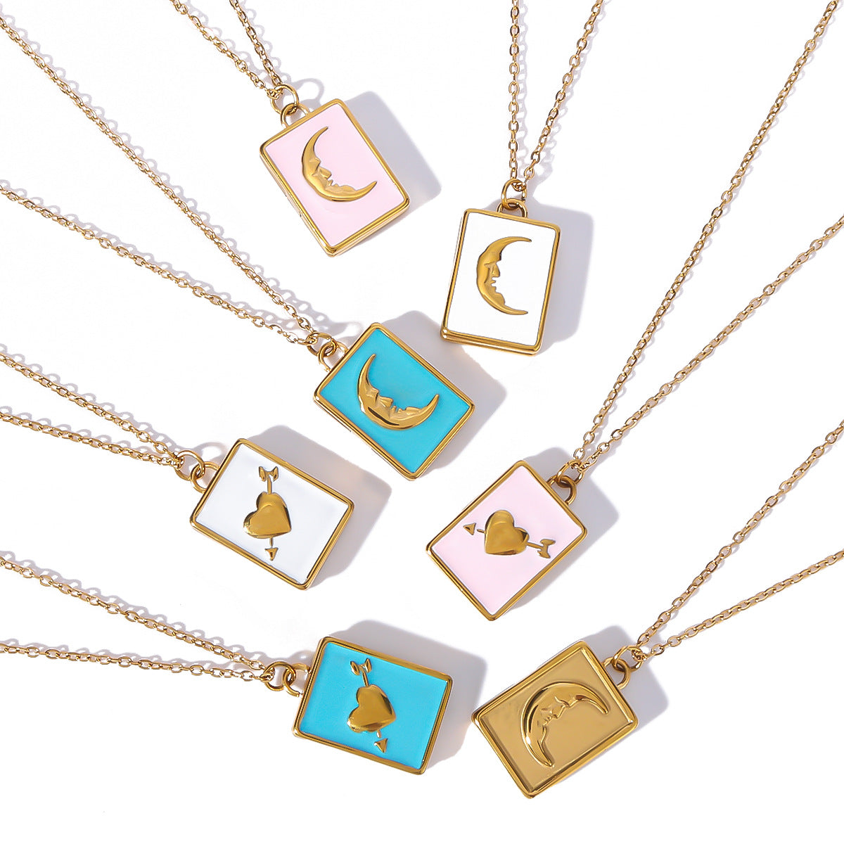 1103# Moon Love Color Book Oil Drop Pendant Stainless Steel Necklace Wholesale Clavicle Chain for Women