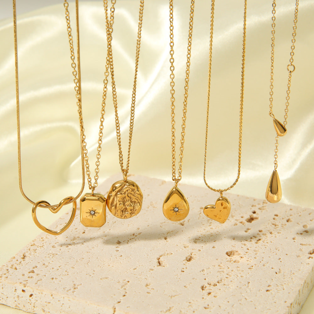 1105# Special-shaped love water drop pendant jewelry zircon lava necklace jewelry for women