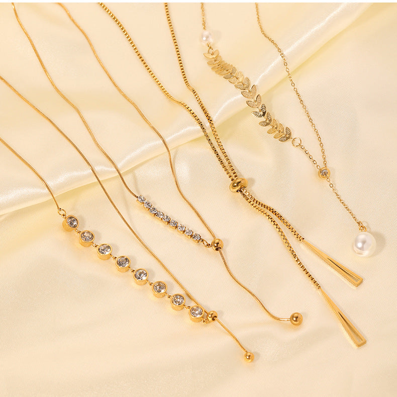 1108# Stainless steel high-grade cat's eye stone zircon pearl smiley face necklace women's light luxury necklace jewelry