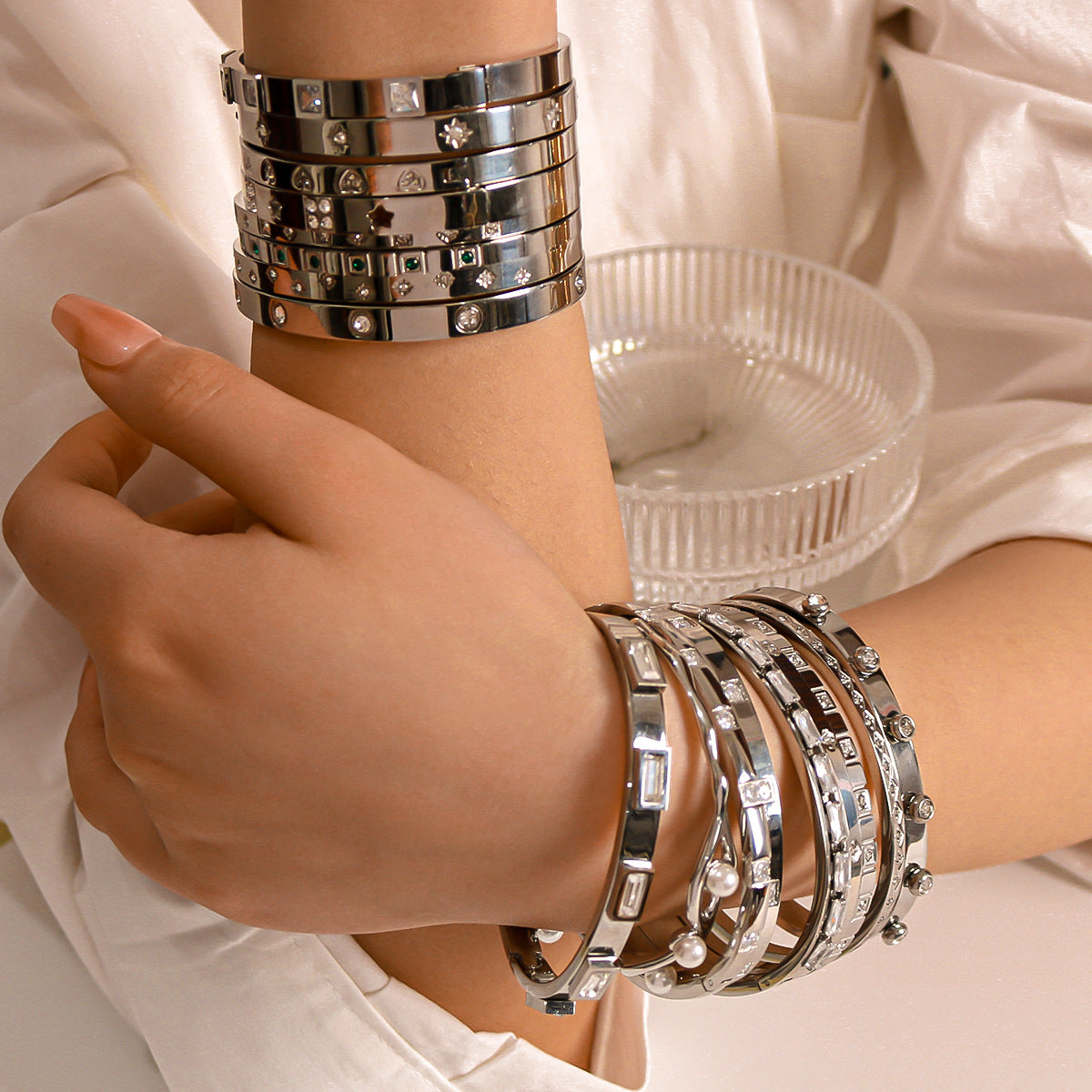 1210# French literary retro style non-fading real gold electroplated geometric zircon bracelet 18K waterproof jewelry