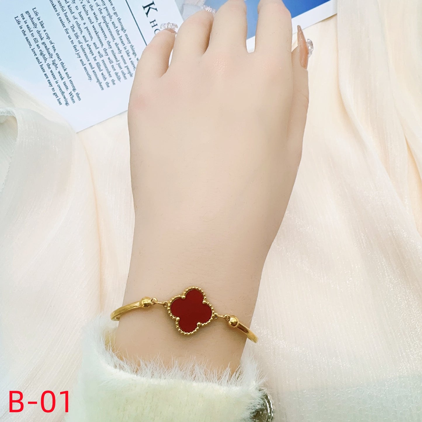 904# Stainless Steel Clover Bracelet【One Clover, B-01 to B-08】