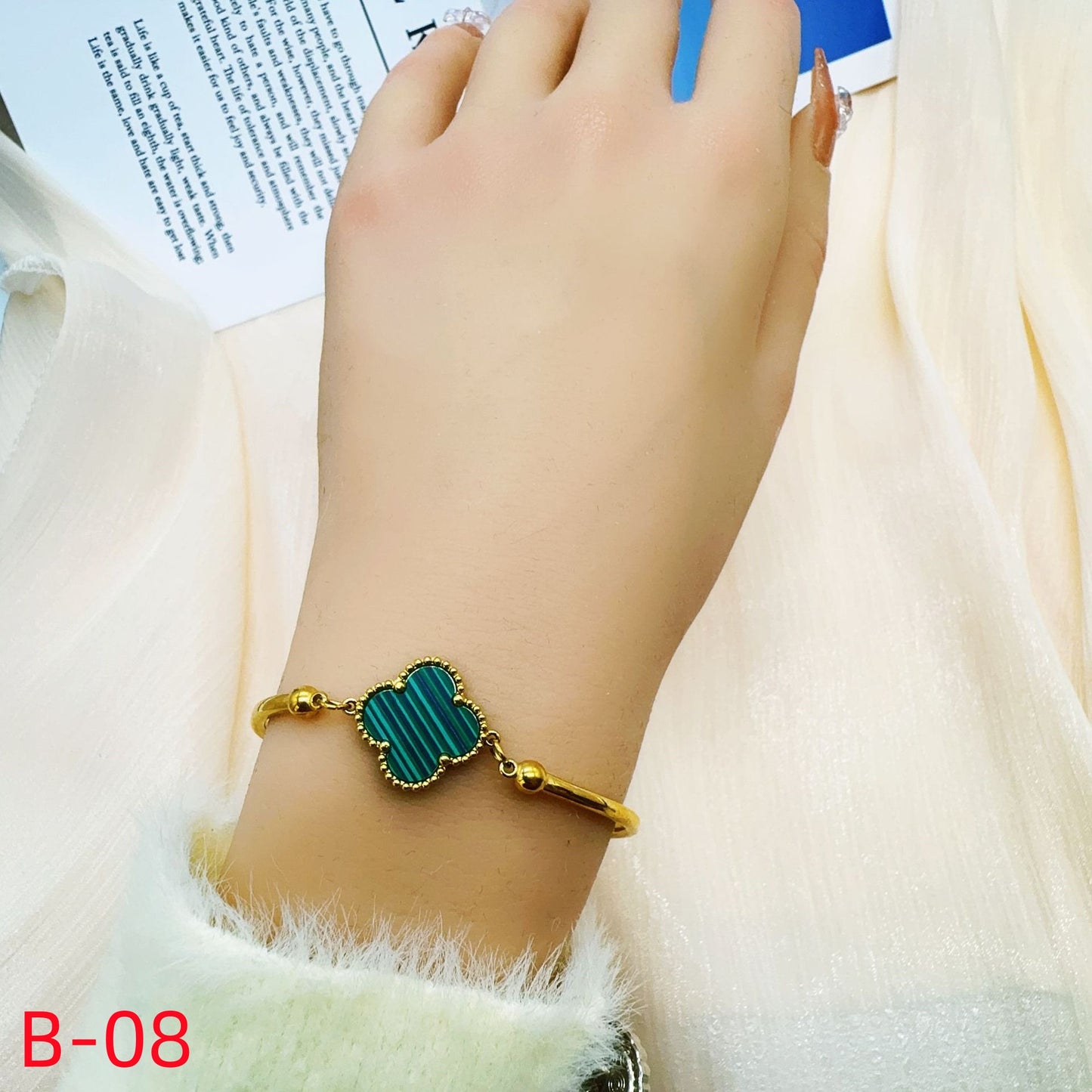 904# Stainless Steel Clover Bracelet【One Clover, B-01 to B-08】