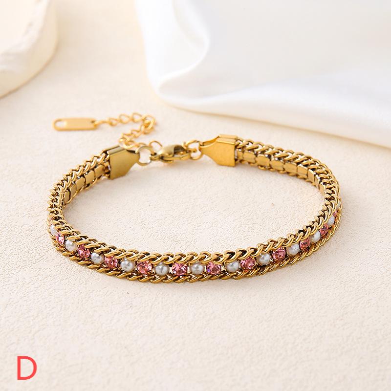 029#_ Stainless steel colored zircon, non-fading, versatile fashionable bracelet.