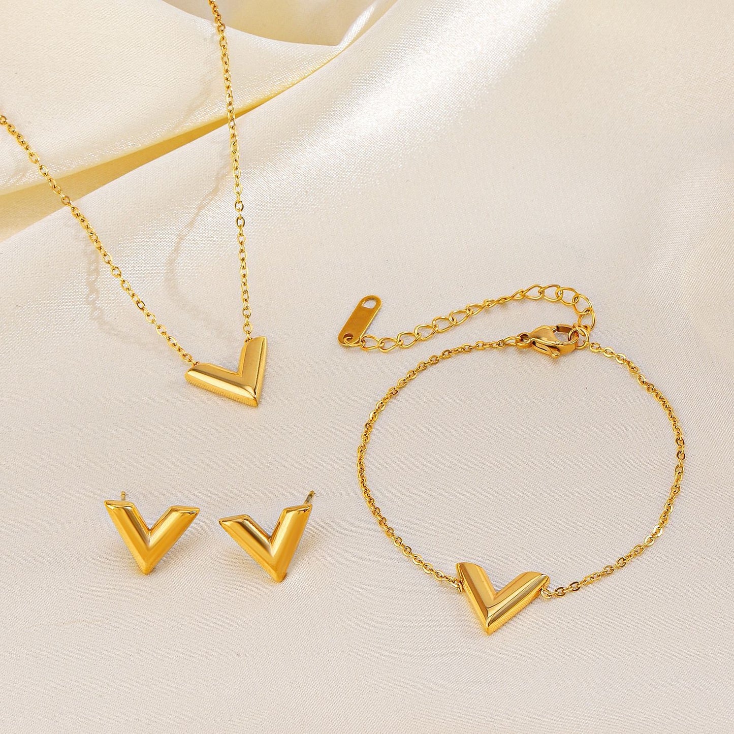 018# Chic V - shaped Gold - toned Jewelry Set