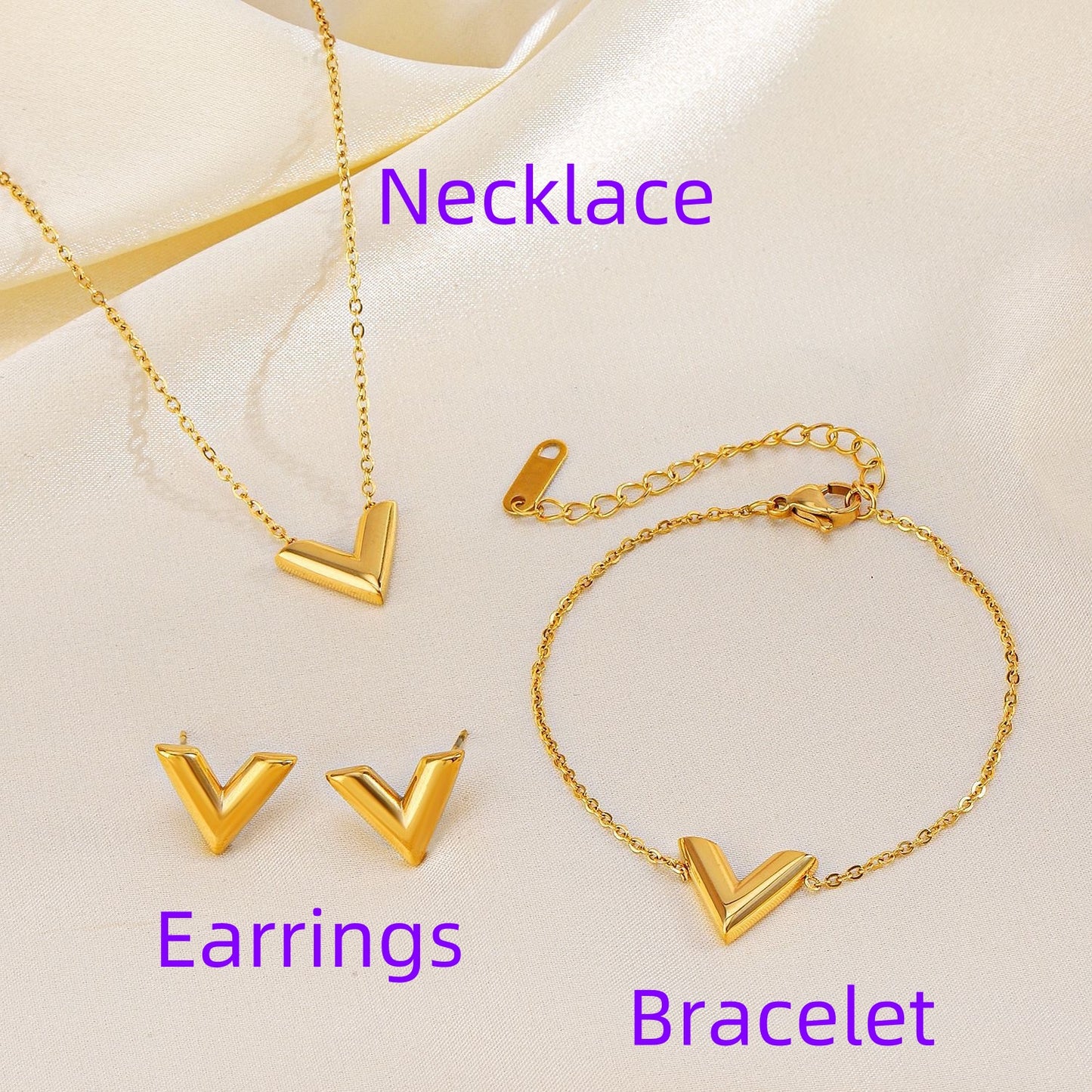 018# Chic V - shaped Gold - toned Jewelry Set