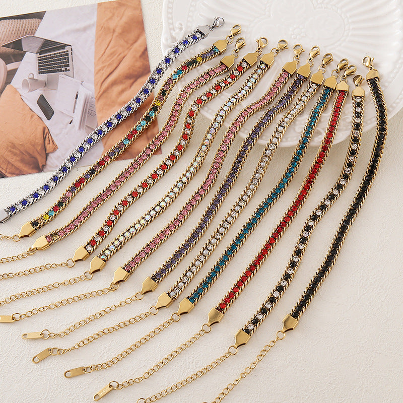 029#_ Stainless steel colored zircon, non-fading, versatile fashionable bracelet.
