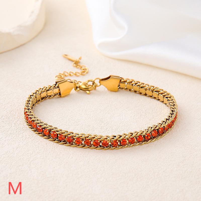 029#_ Stainless steel colored zircon, non-fading, versatile fashionable bracelet.