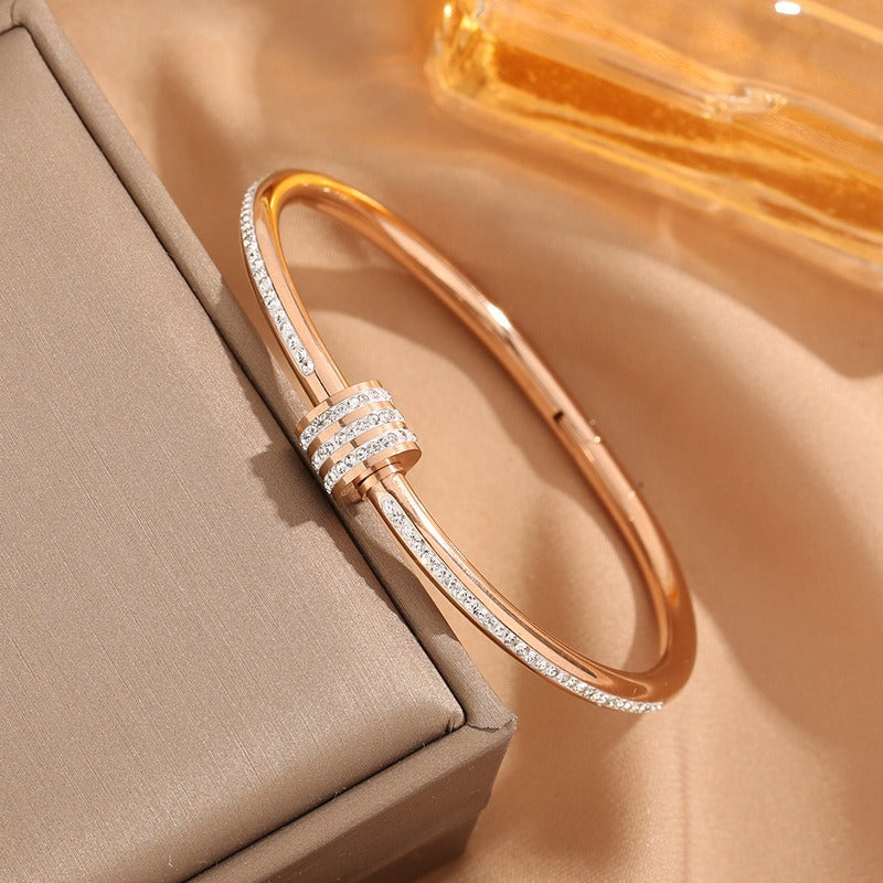 004# Gold/Silver Bangle Bracelet for Women Personalized Cubic Zirconia Stainless Steel Bracelets Oval Tiny Waist Bangles Bracelets Gifts for Love