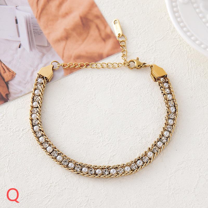 029#_ Stainless steel colored zircon, non-fading, versatile fashionable bracelet.