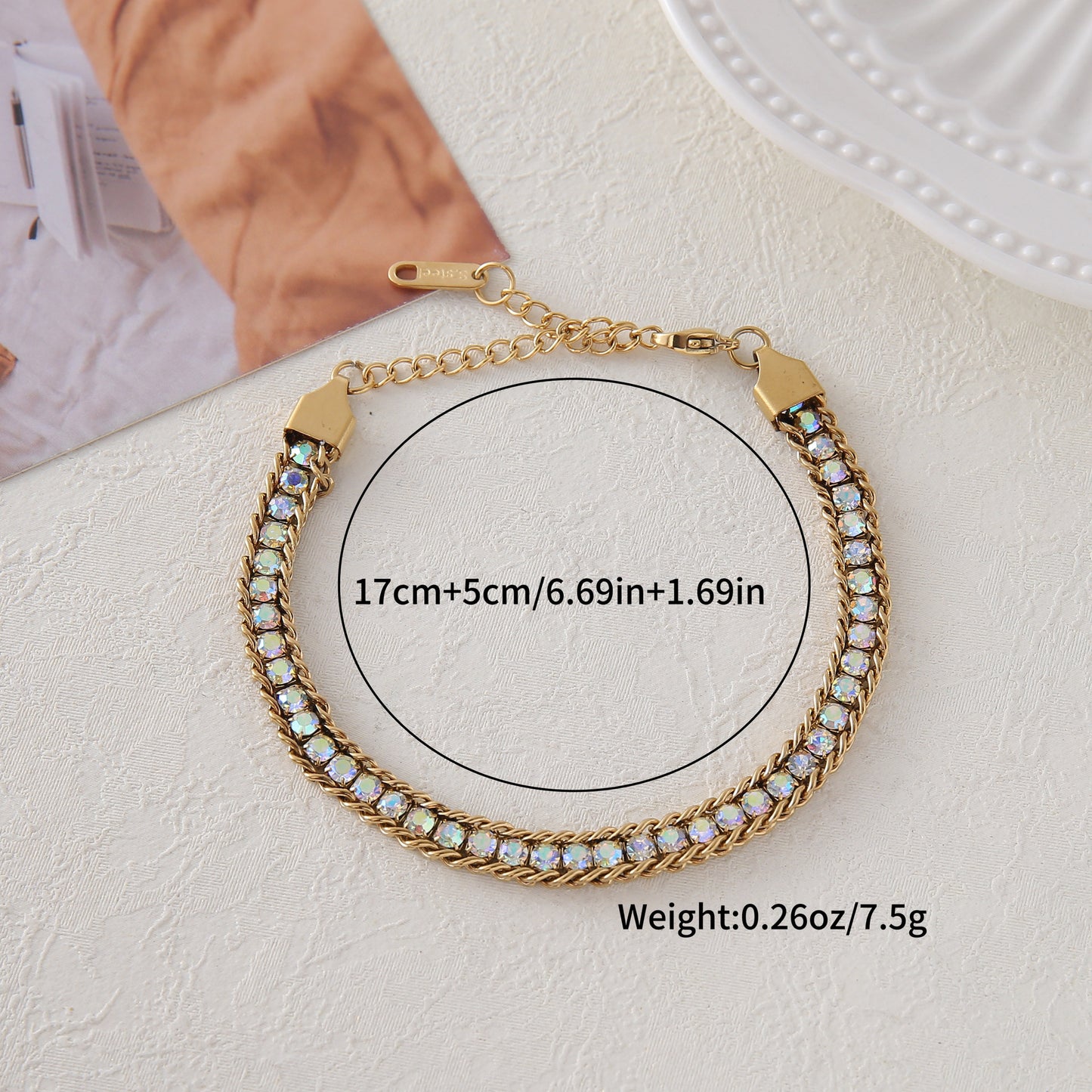 029#_ Stainless steel colored zircon, non-fading, versatile fashionable bracelet.