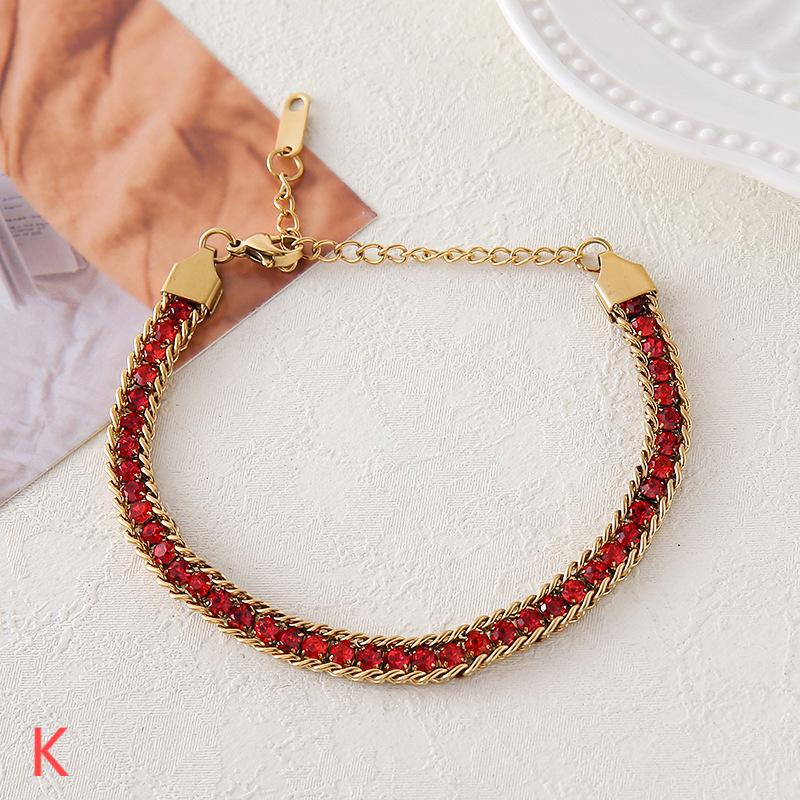 029#_ Stainless steel colored zircon, non-fading, versatile fashionable bracelet.