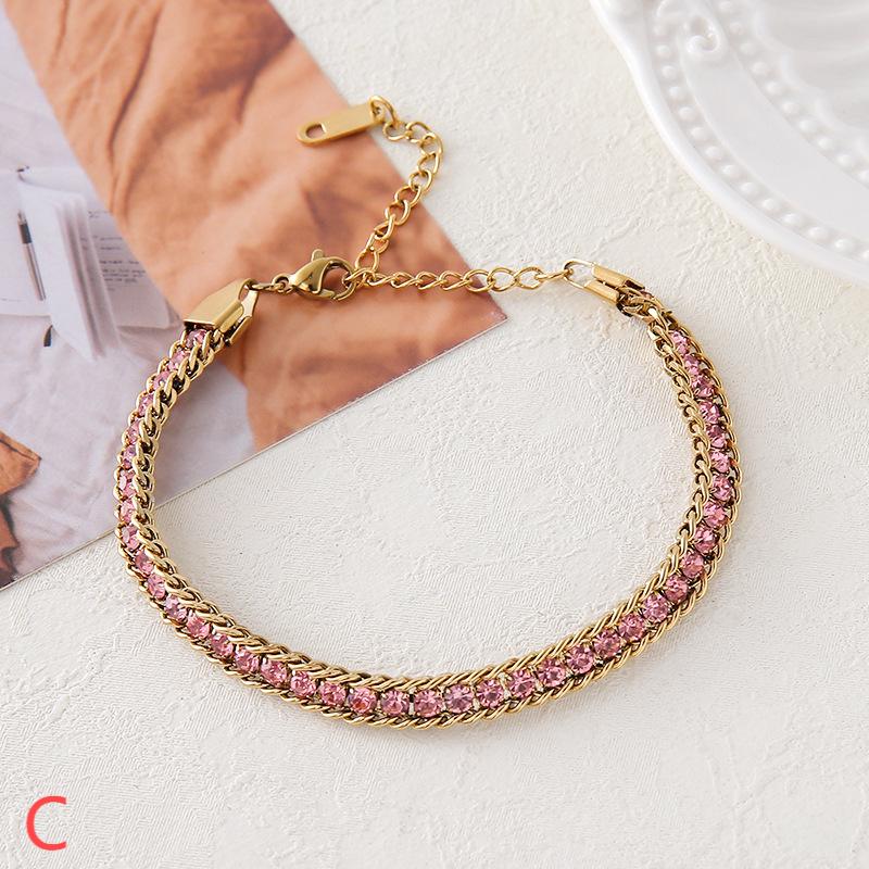 029#_ Stainless steel colored zircon, non-fading, versatile fashionable bracelet.