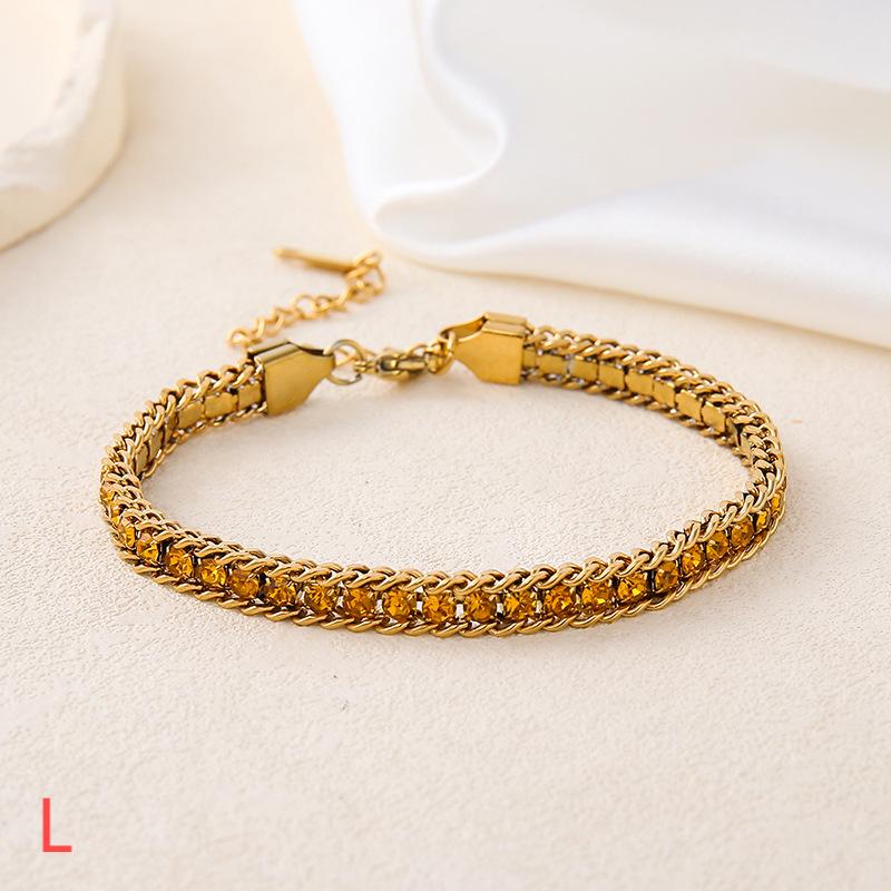 029#_ Stainless steel colored zircon, non-fading, versatile fashionable bracelet.