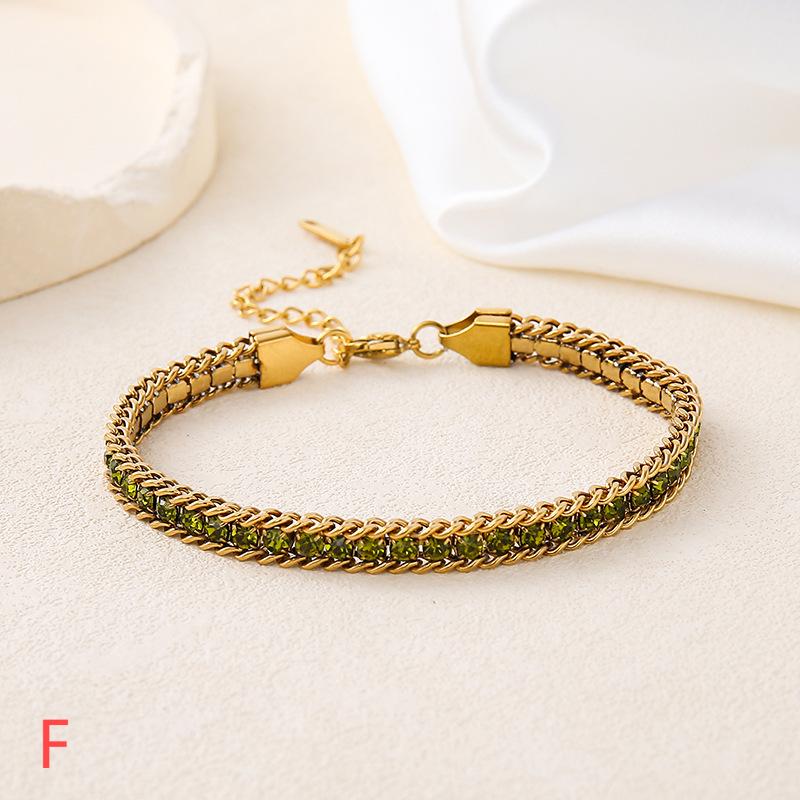 029#_ Stainless steel colored zircon, non-fading, versatile fashionable bracelet.