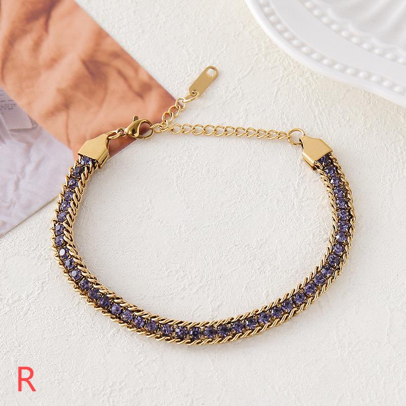 029#_ Stainless steel colored zircon, non-fading, versatile fashionable bracelet.