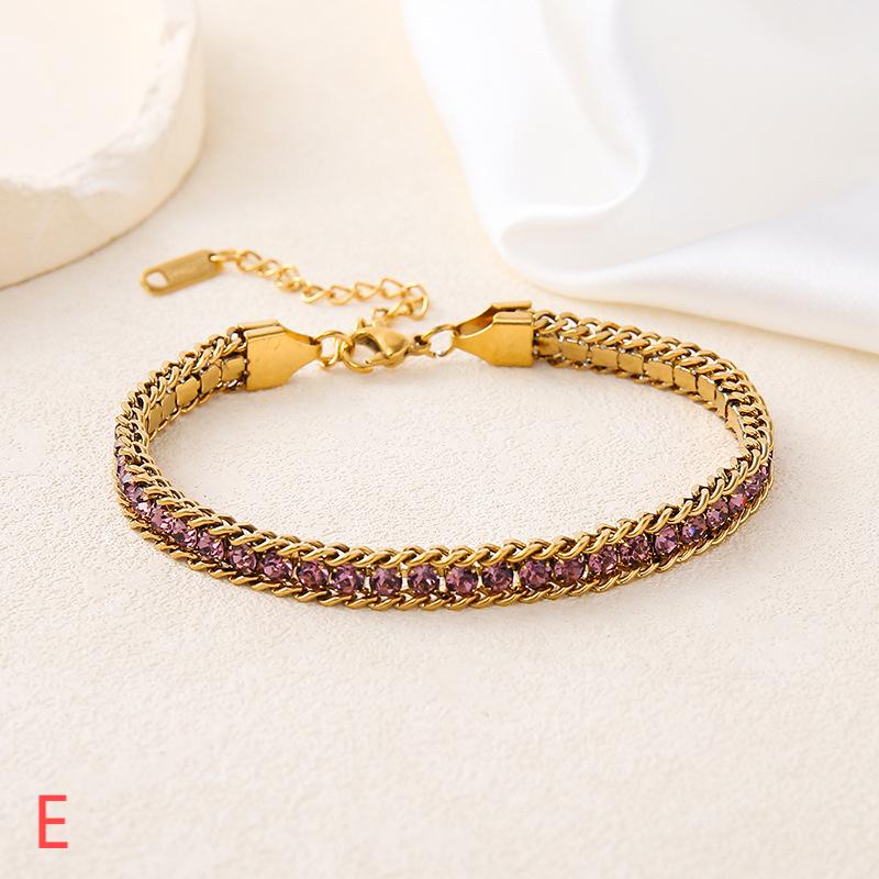 029#_ Stainless steel colored zircon, non-fading, versatile fashionable bracelet.