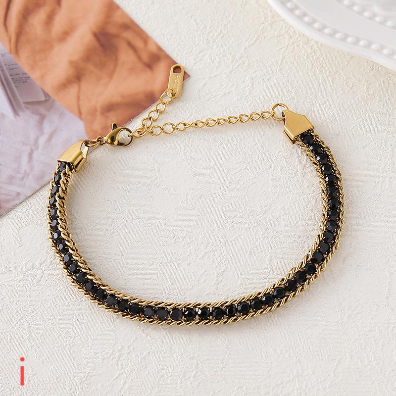 029#_ Stainless steel colored zircon, non-fading, versatile fashionable bracelet.