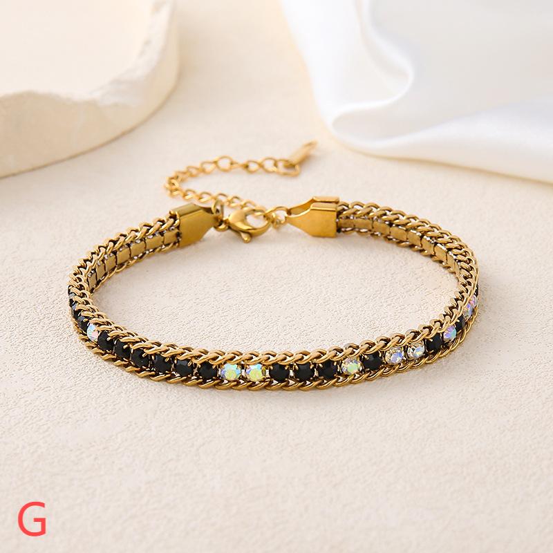 029#_ Stainless steel colored zircon, non-fading, versatile fashionable bracelet.