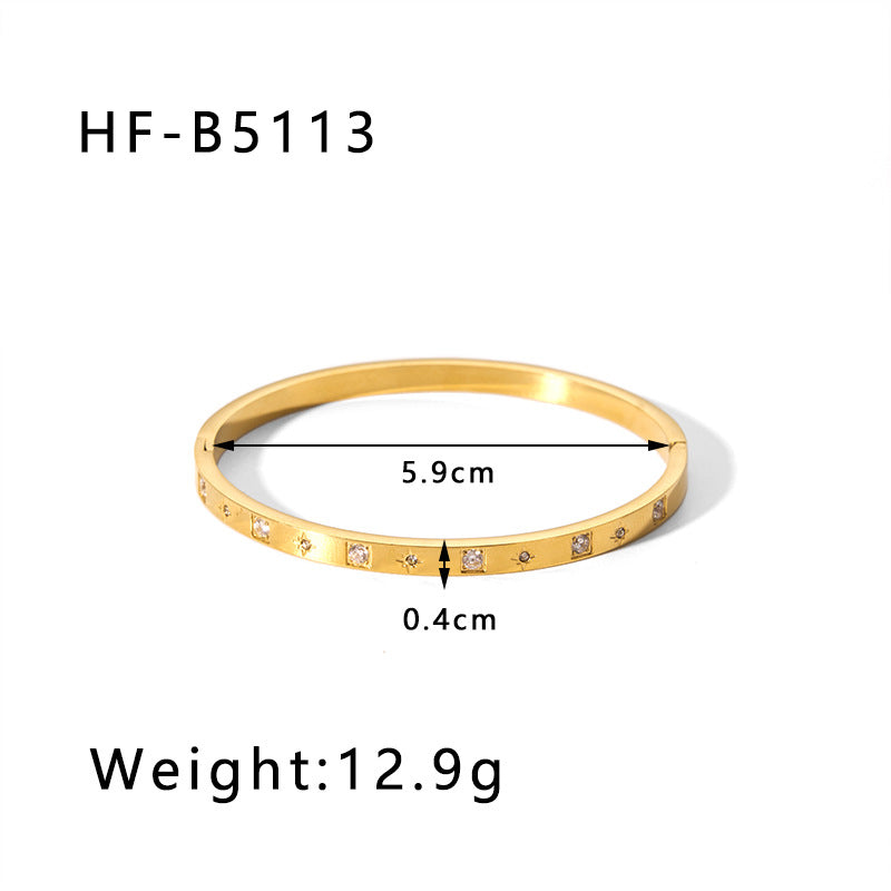 1202# Stainless steel zircon bracelet retro wide edge full diamond plated 18K real gold irregular bracelet for women