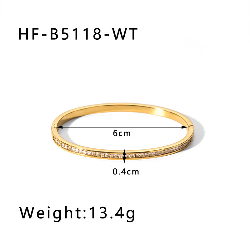 1202# Stainless steel zircon bracelet retro wide edge full diamond plated 18K real gold irregular bracelet for women