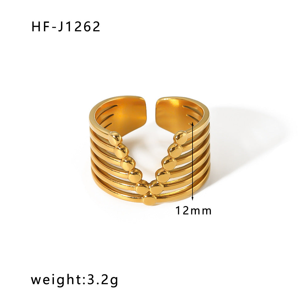 1005# French retro niche design irregular hydraulic ring 18k gold titanium steel open ring for women