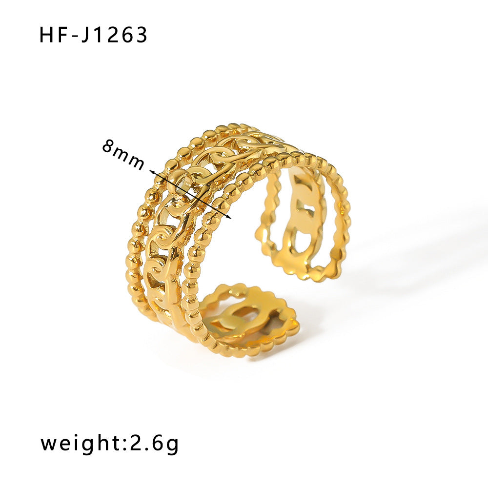 1005# French retro niche design irregular hydraulic ring 18k gold titanium steel open ring for women