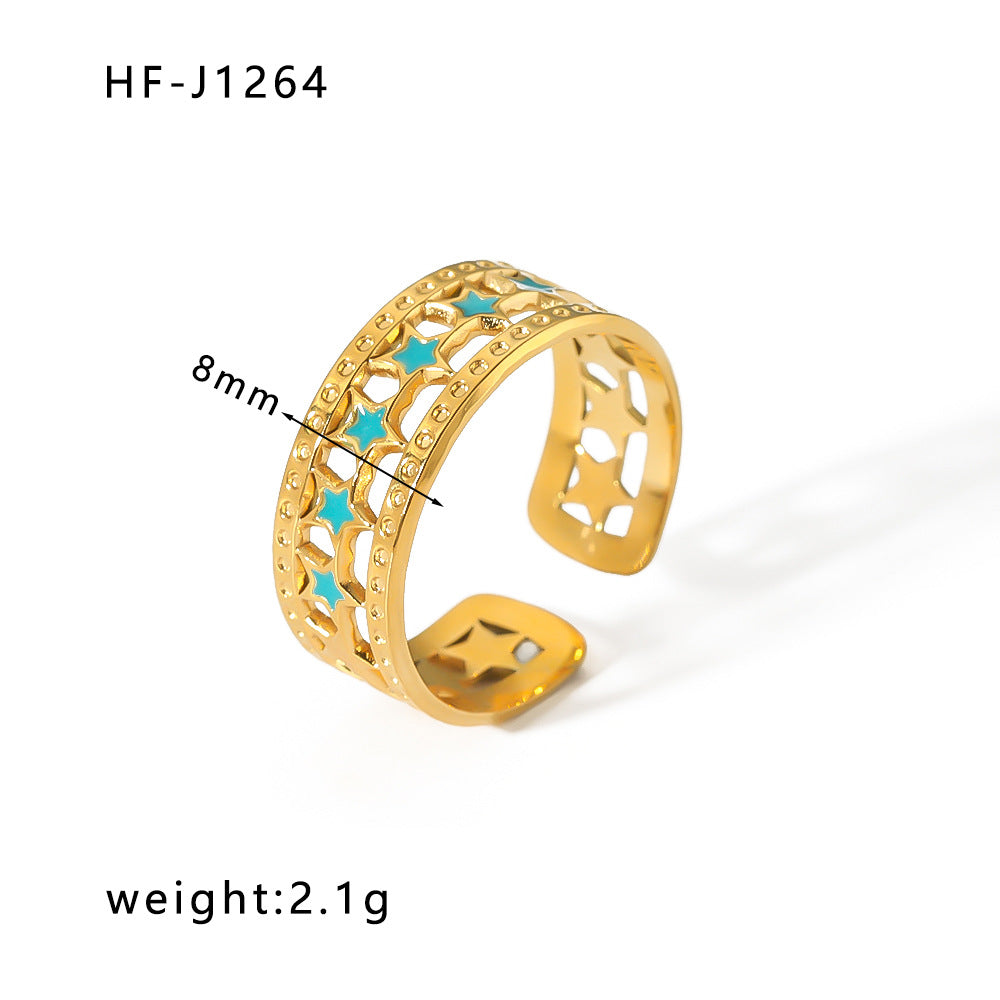1005# French retro niche design irregular hydraulic ring 18k gold titanium steel open ring for women