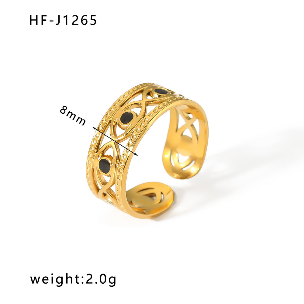 1005# French retro niche design irregular hydraulic ring 18k gold titanium steel open ring for women