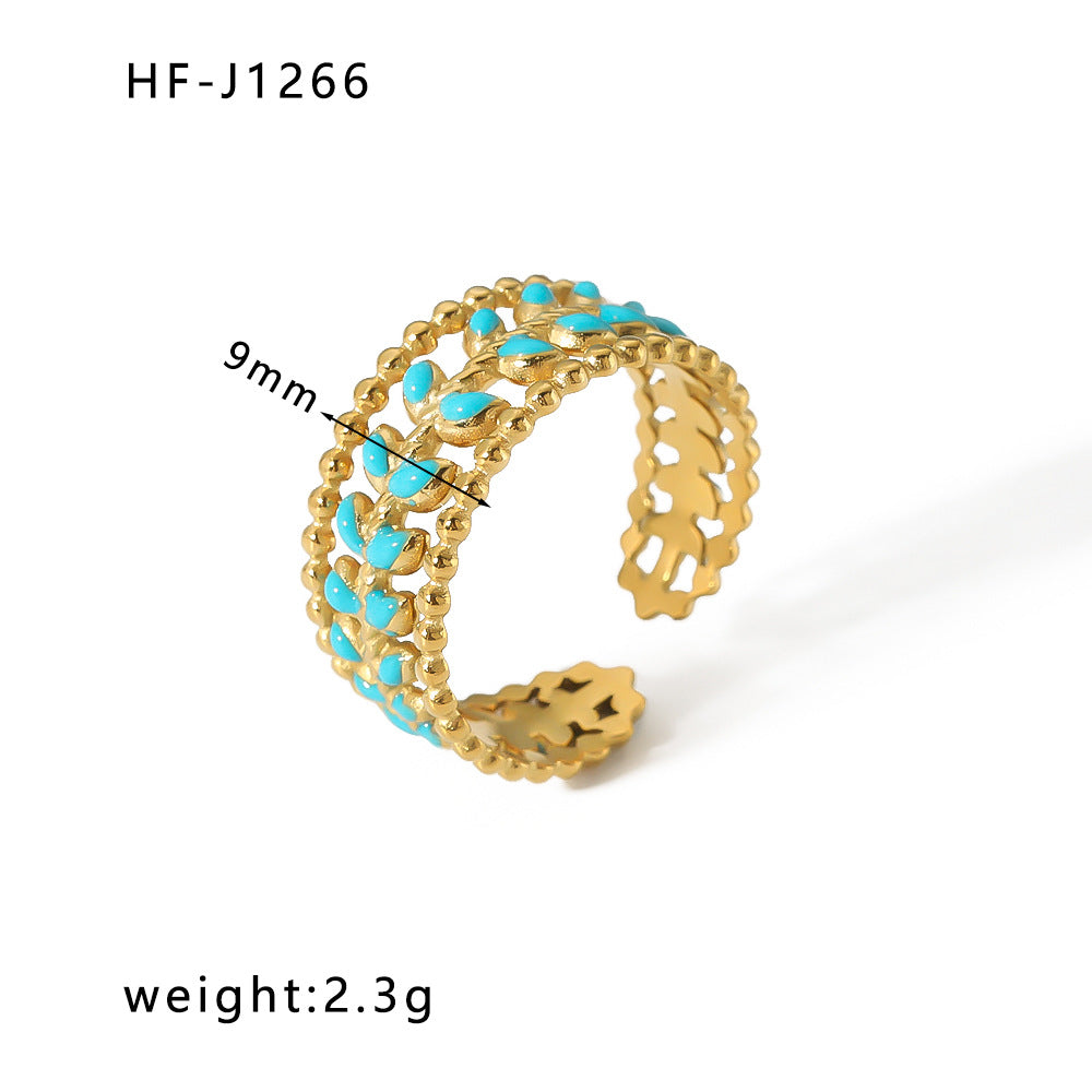1005# French retro niche design irregular hydraulic ring 18k gold titanium steel open ring for women