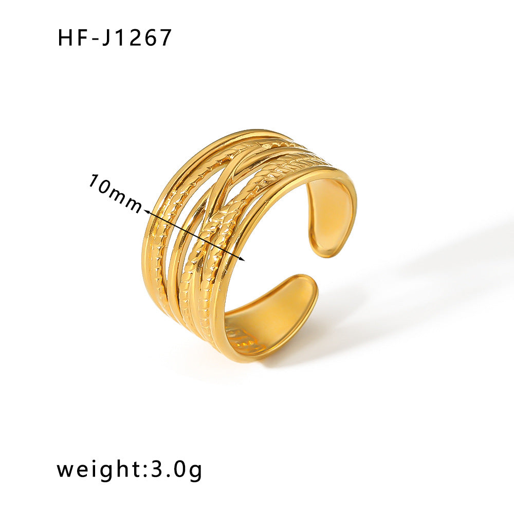 1005# French retro niche design irregular hydraulic ring 18k gold titanium steel open ring for women