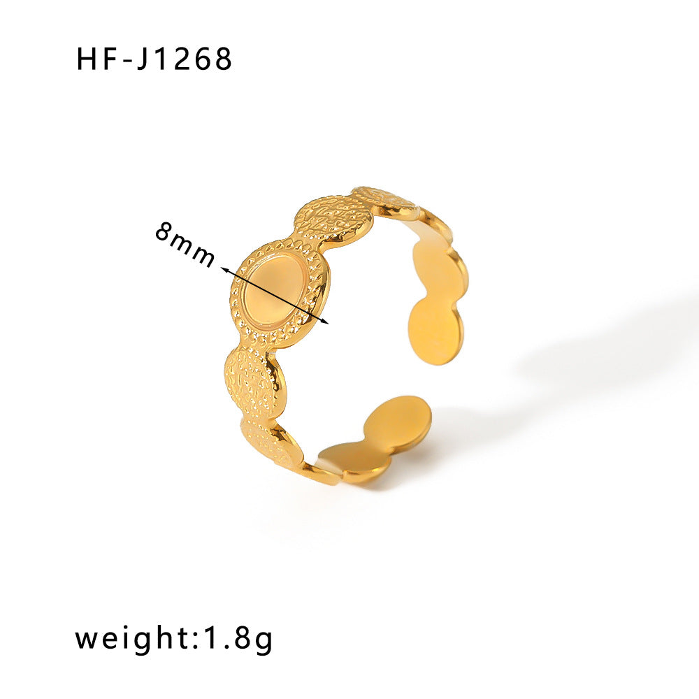 1005# French retro niche design irregular hydraulic ring 18k gold titanium steel open ring for women