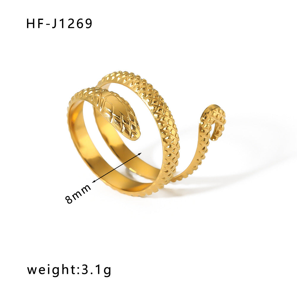 1005# French retro niche design irregular hydraulic ring 18k gold titanium steel open ring for women
