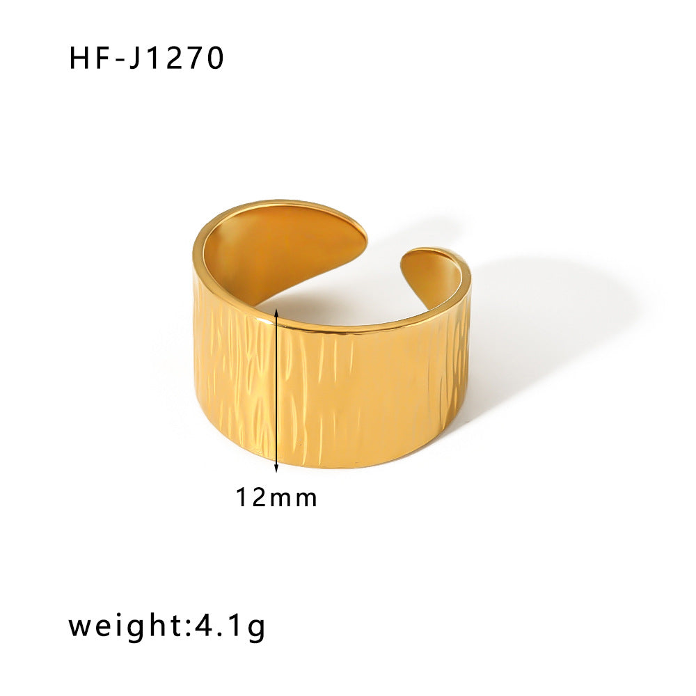 1005# French retro niche design irregular hydraulic ring 18k gold titanium steel open ring for women