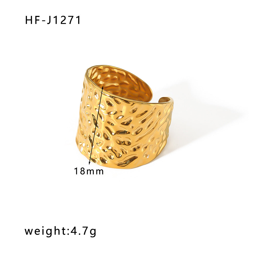 1005# French retro niche design irregular hydraulic ring 18k gold titanium steel open ring for women