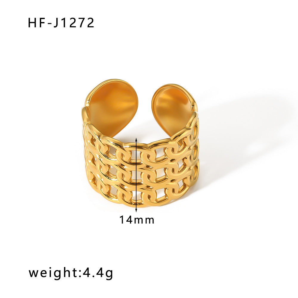 1005# French retro niche design irregular hydraulic ring 18k gold titanium steel open ring for women