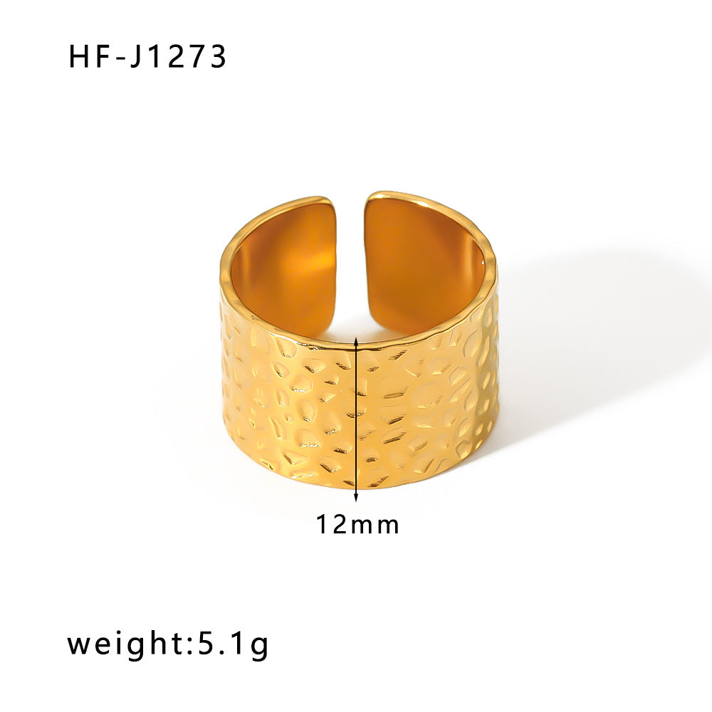 1005# French retro niche design irregular hydraulic ring 18k gold titanium steel open ring for women