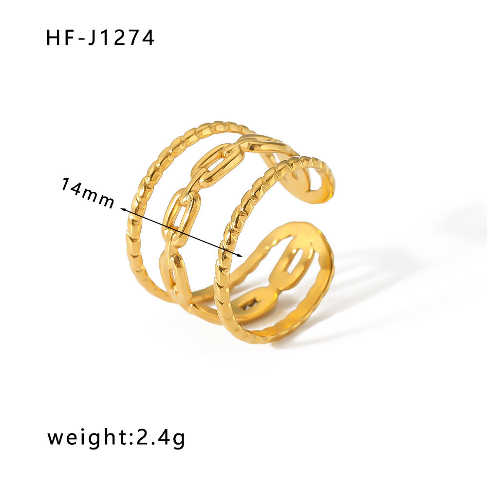 1005# French retro niche design irregular hydraulic ring 18k gold titanium steel open ring for women